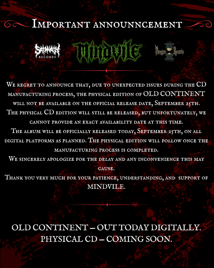 Mindvile - Old Continet DIGI CD DELAYED!!!