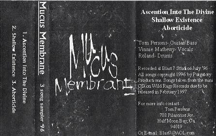 Mucus Membrane - 3 Song Sampler 96 DEMO CASSETTE